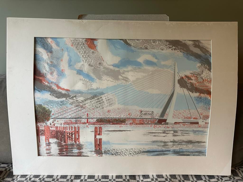 Zeefdruk Erasmusbrug Rotterdam - Leslie Gabrielse, Ophalen