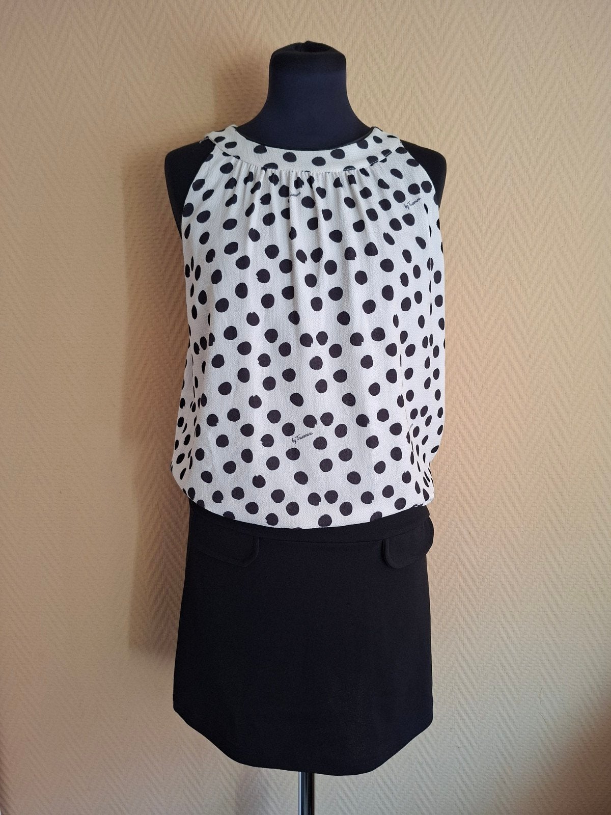 Fracomina Zomerjurkje Zwart/Wit Polkadot Maat L, Fracomina, Zwart, Maat 42/44 (L), Ophalen of Verzenden