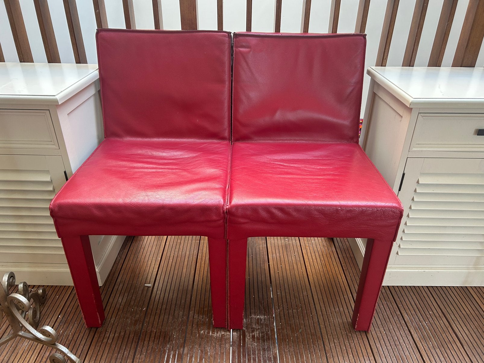 8 Piet Boon SAAR stoelen – rood kalfsleer, NL design, Ophalen, Minder dan 75 cm, Design, Leer