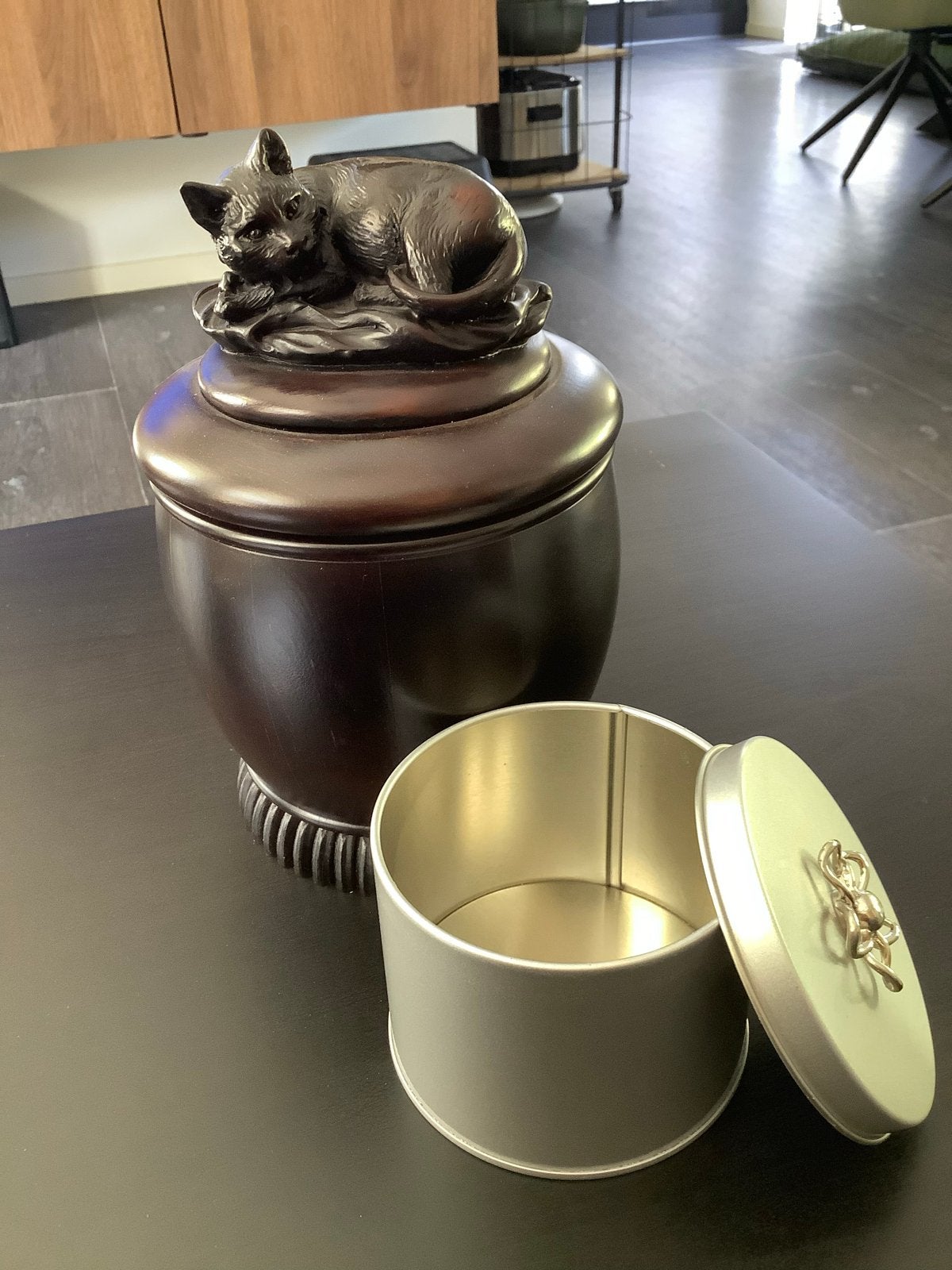 Decoratieve Kattenurn of Pot met Kattenbeeldje, Ophalen of Verzenden