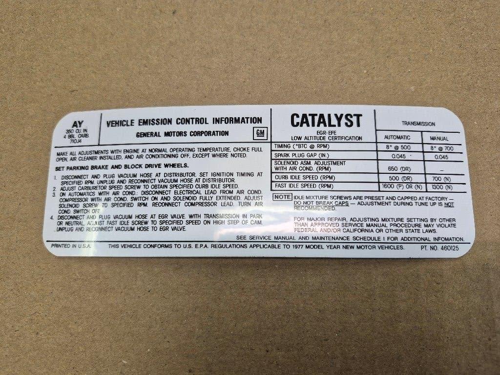 Camaro Emmision Control sticker, Ophalen of Verzenden