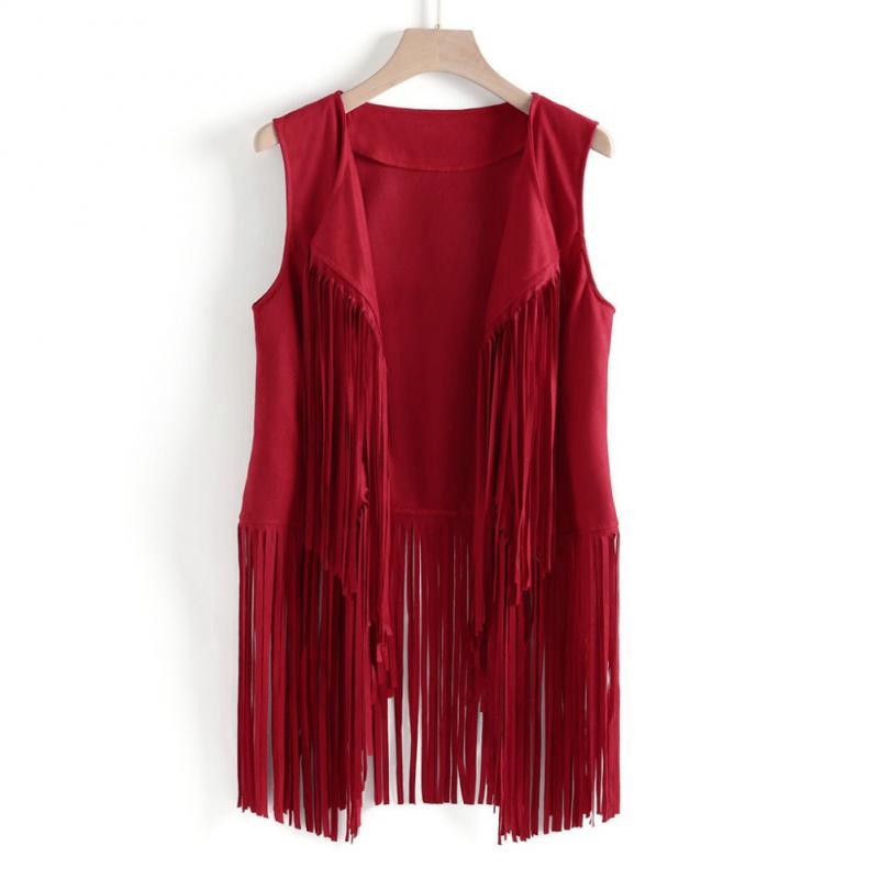Dames rood mouwloos vest met franjes / cowboy cowgirl motor, Kleding | Dames, Verzenden, Nieuw, Maat 38/40 (M), Rood