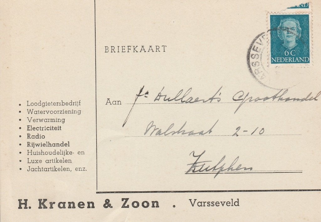 VARSSEVELD 1951 H. KRANEN & Zn Loodgieter Rijwielen, Radio, Ophalen of Verzenden, 1940 tot 1960, Gelopen, Gelderland
