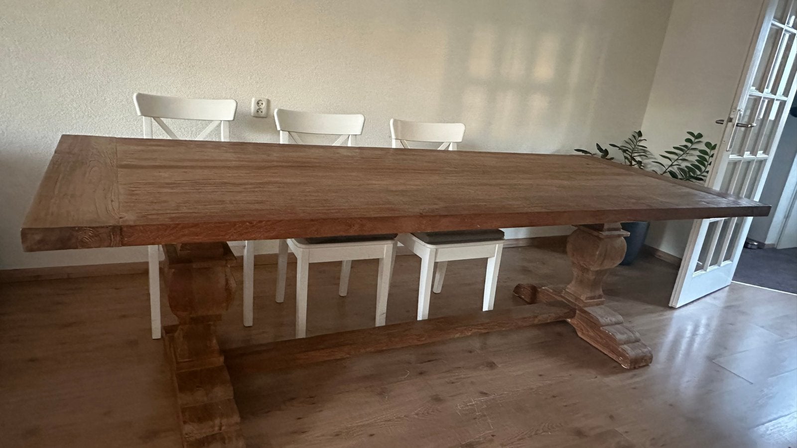 Robuuste teak houten kloostertafel, Huis en Inrichting, Ophalen, Gebruikt, Teakhout, 200 cm of meer