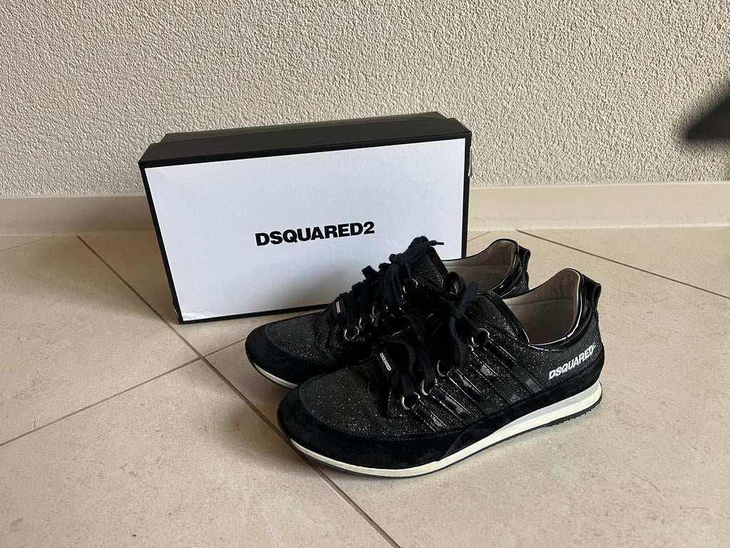 Dsquared2 sneakers zwart lak leer met glitter 38 zga nieuw, Zwart, Ophalen of Verzenden, Sneakers of Gympen, Zo goed als nieuw