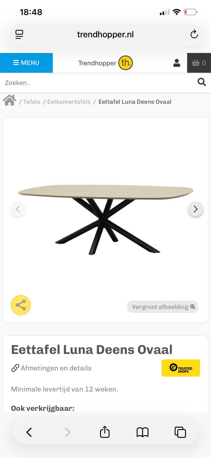 Eettafel luna taupe trendhopper, Huis en Inrichting, Ophalen, 200 cm of meer, 50 tot 100 cm, Zo goed als nieuw