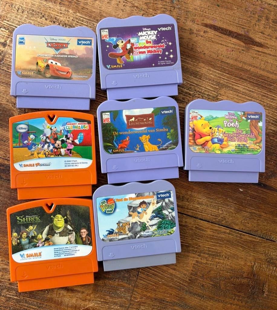 VTech V.Smile Spellenbundel: Disney, Shrek & Go Diego Go!, Ophalen, Puzzel en Educatief, Gebruikt, 1 speler