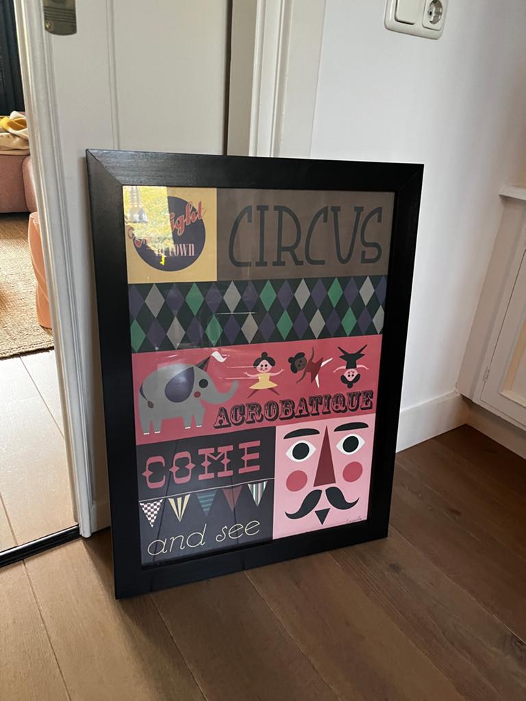 Poster "Circus" in houten lijst, Kopenhagen, 58x78cm, Ophalen, Zo goed als nieuw