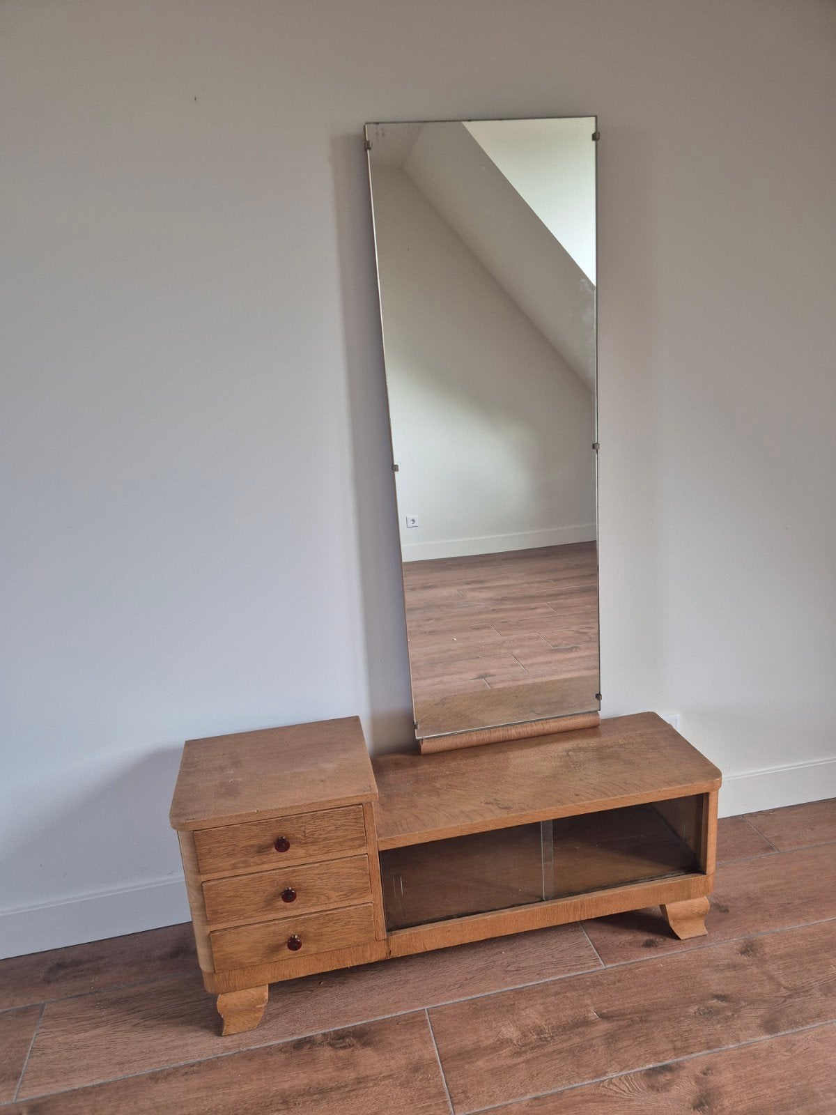Vintage Toilettafel met Spiegel - Hout, Ophalen, Gebruikt, 100 tot 150 cm, 100 tot 150 cm