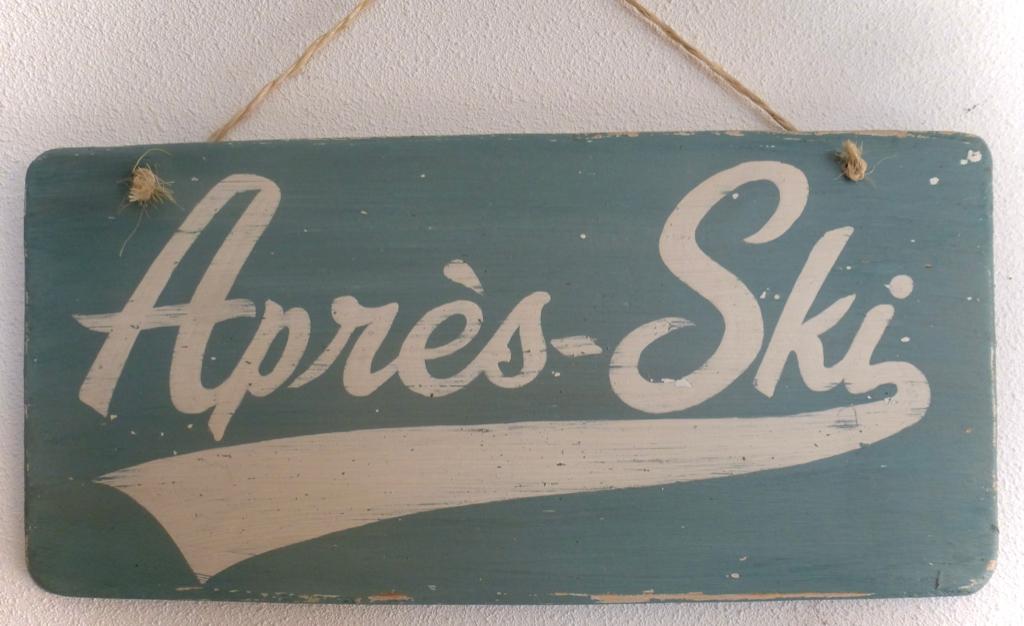 Handgeschilderd houten Après Ski bord / wintersport / party, Hout, Vintage, 37 cm, Ophalen of Verzenden