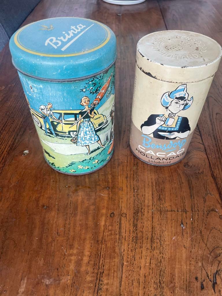 Vintage Brinta en Bensdorp Cacao Blikken - Set van 2, Verzamelen, Blikken, Verzenden, Gebruikt, Overige, Overige merken