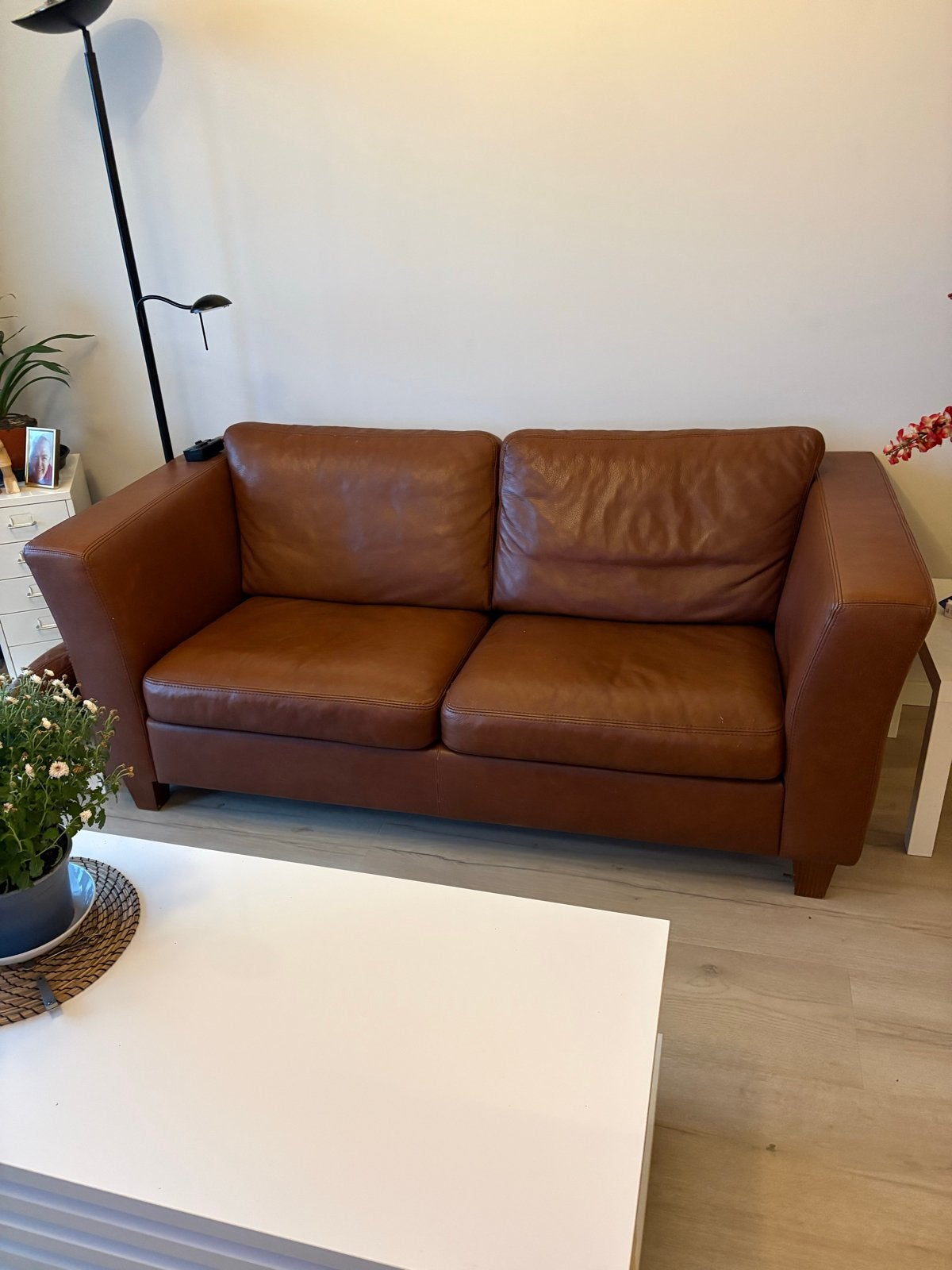 Comfortabele 2-persoons leren bank, Huis en Inrichting, Ophalen, Gebruikt, Tweepersoons, Leer