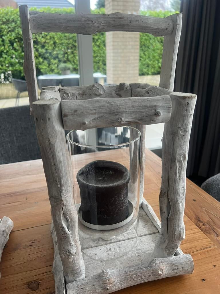 Windlichten 2*, Huis en Inrichting, Woonaccessoires | Kandelaars en Kaarsen, Ophalen of Verzenden, Zo goed als nieuw, Hout, 25 tot 50 cm