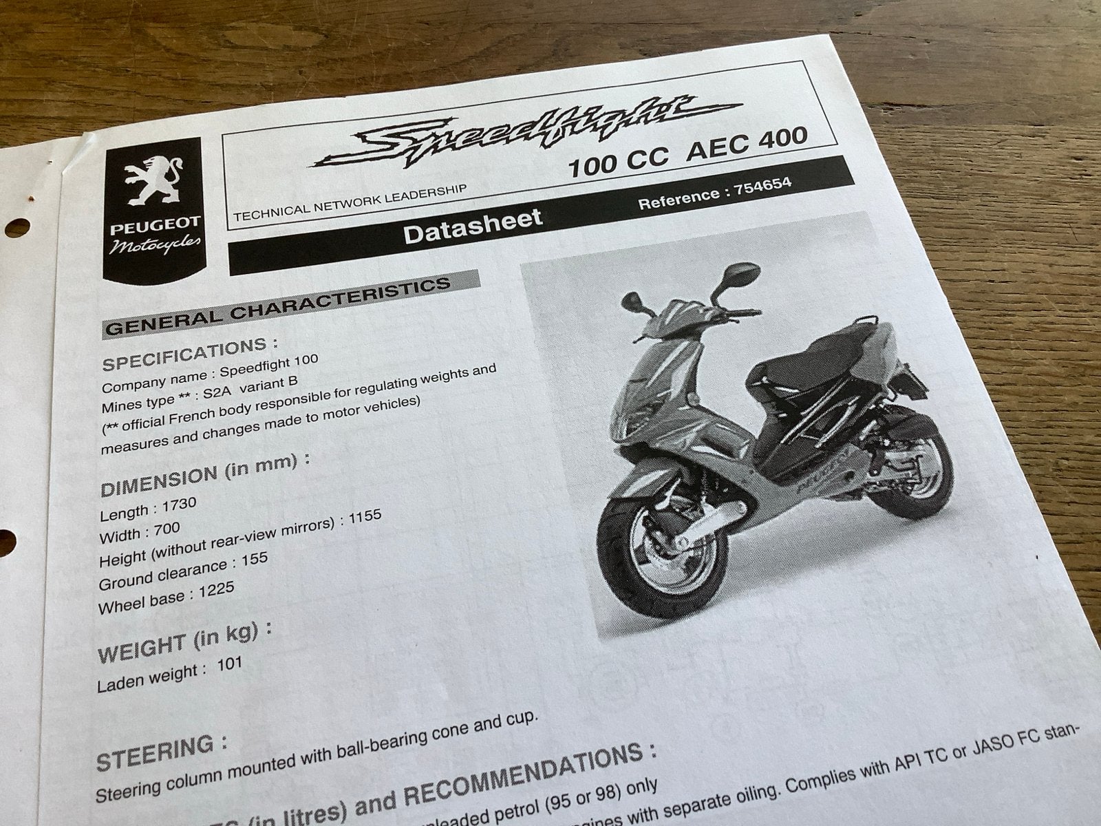 Peugeot Speedfight 100 Datasheet.     (15), Verzenden