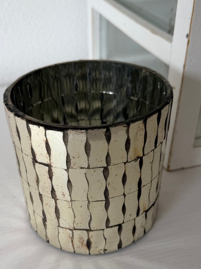NIEUW > Vintage windlicht met mozaïek glasstukjes., Windlicht, Nieuw, Glas, 11 cm