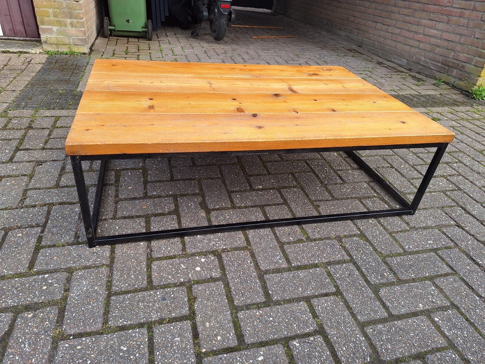 salontafel houten blad metalen onderstel 120x80, Ophalen, Rechthoekig, 50 tot 100 cm