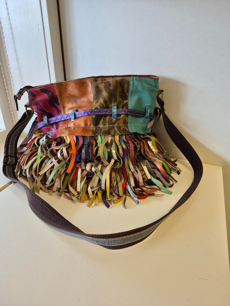 Octopus Leren Patchwork Tas - Uniek & Opvallend, Ophalen of Verzenden, Zo goed als nieuw, Overige kleuren, Overige typen