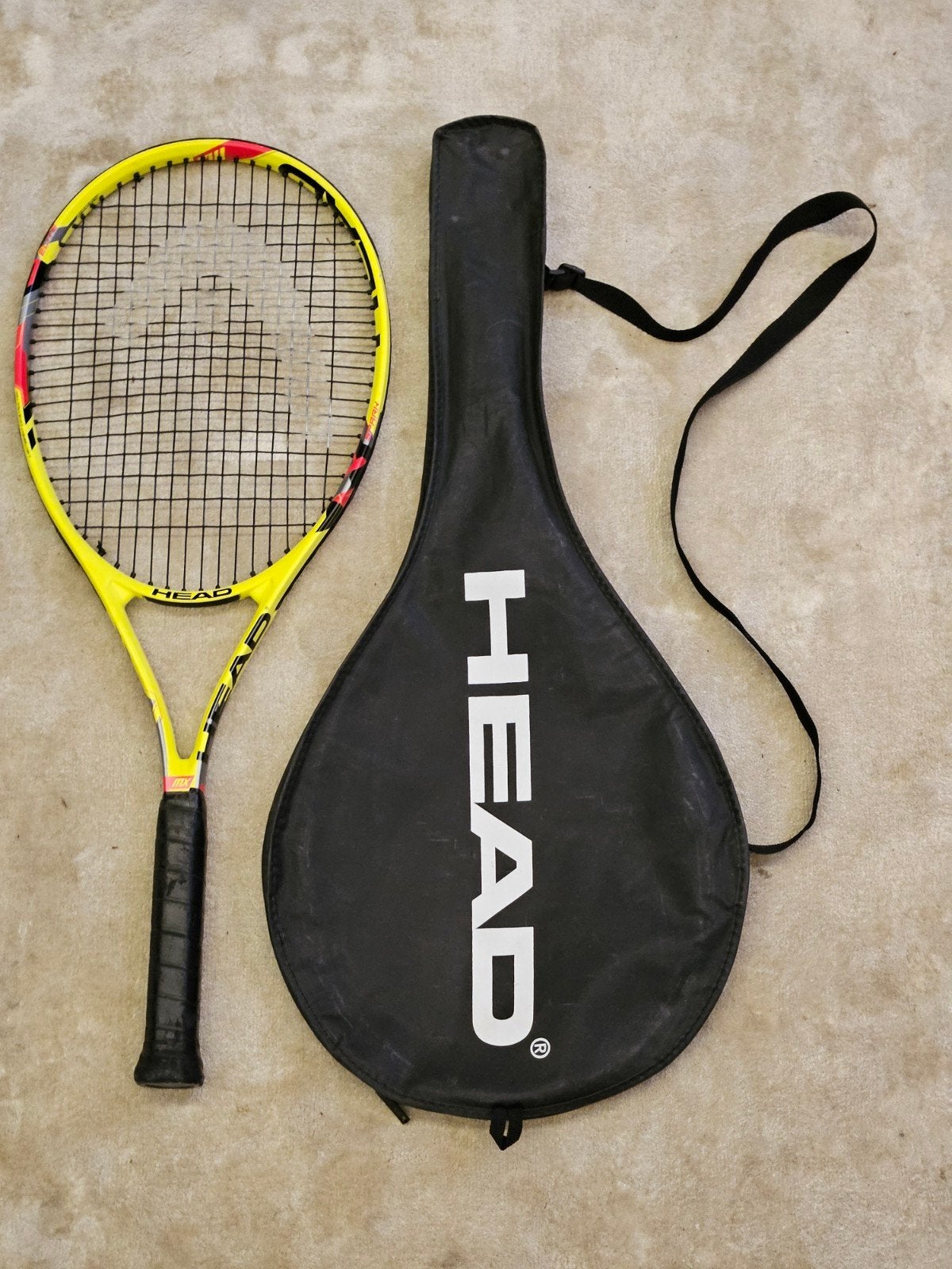Head MX tennisracket met hoes - Geel/Zwart, Sport en Fitness, Tennis, Ophalen, Gebruikt, Head, Racket