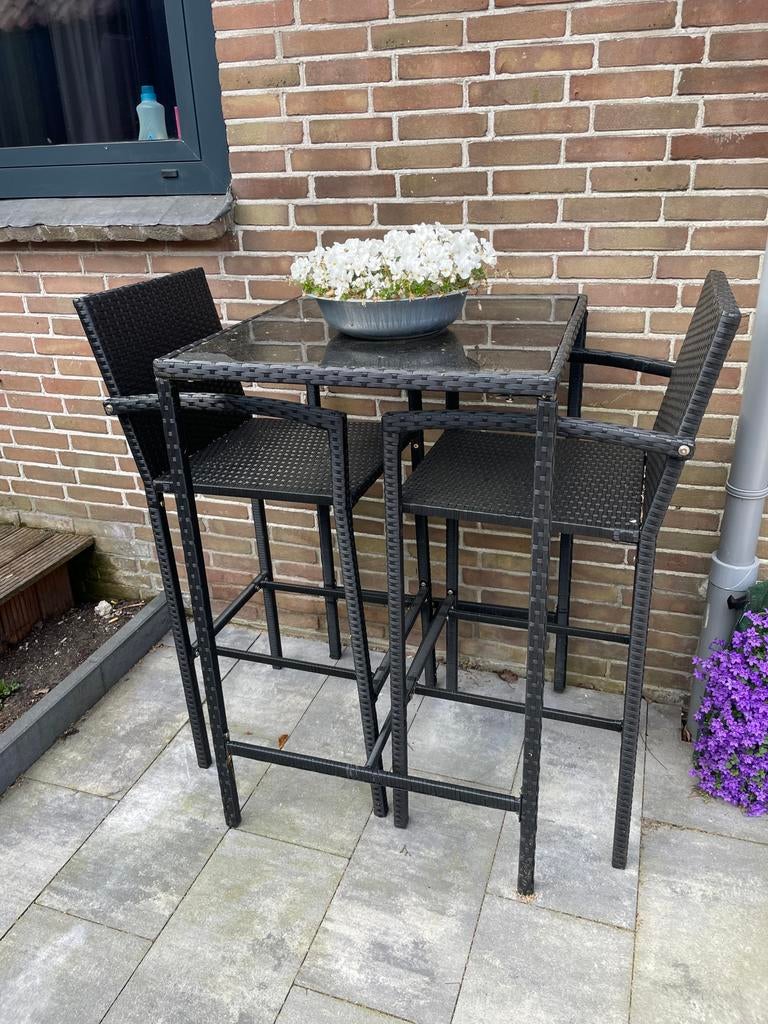 Vida XL Zwarte Bartafelset met Glazen Bovenkant, Tuin en Terras, Ophalen, Zo goed als nieuw, Vierkant, Overige materialen