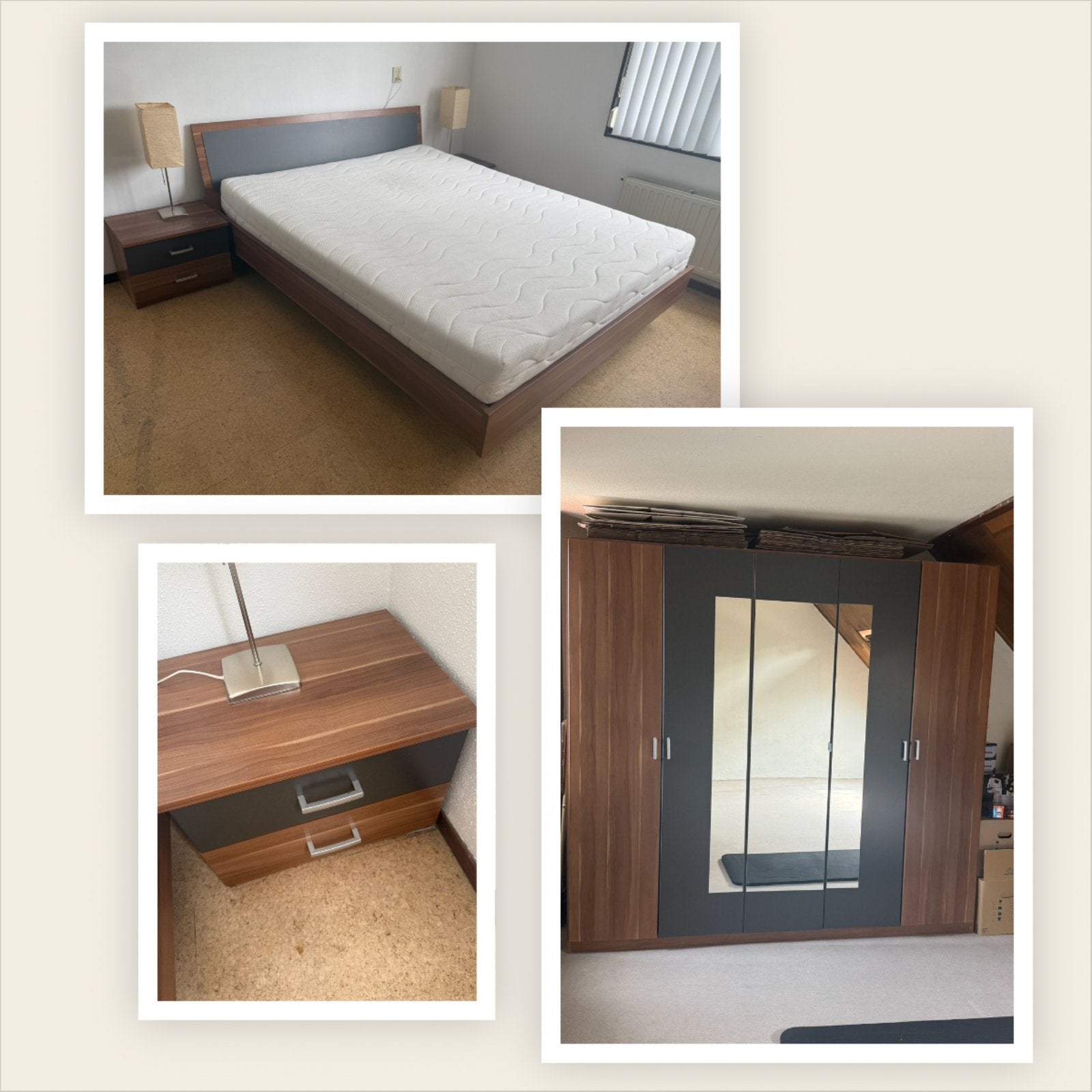 Kledingkast met bed en nachtkastjes, Ophalen, Gebruikt, Tweepersoons, 160 cm