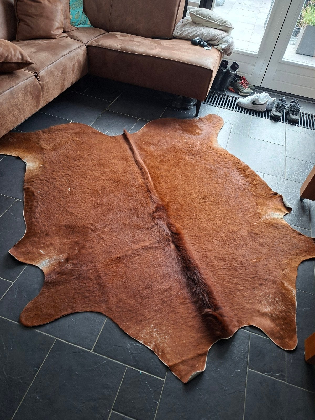 Prachtig bruin koeienvel - Natuurlijk en stijlvol, Ophalen, Natuurlijk, Rustiek, Modern, Gebruikt, 100 tot 150 cm