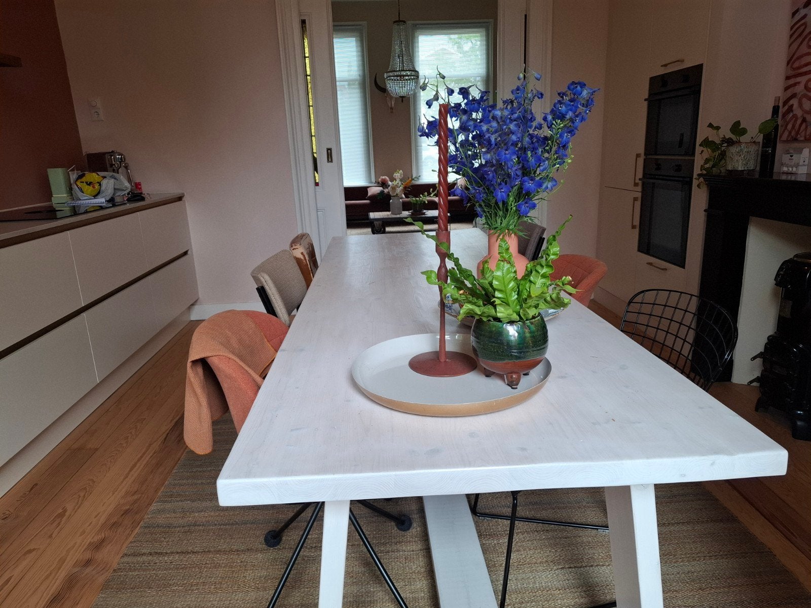 Eettafel wit - hout 87 x 260, Ophalen, Gebruikt, 200 cm of meer, 50 tot 100 cm