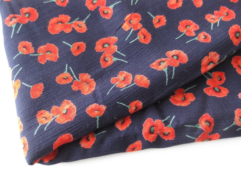 Lap stof blauw met rode klaprozen 1.60 meter x 140 cm, Overige materialen, Blauw, 120 cm of meer, Nieuw