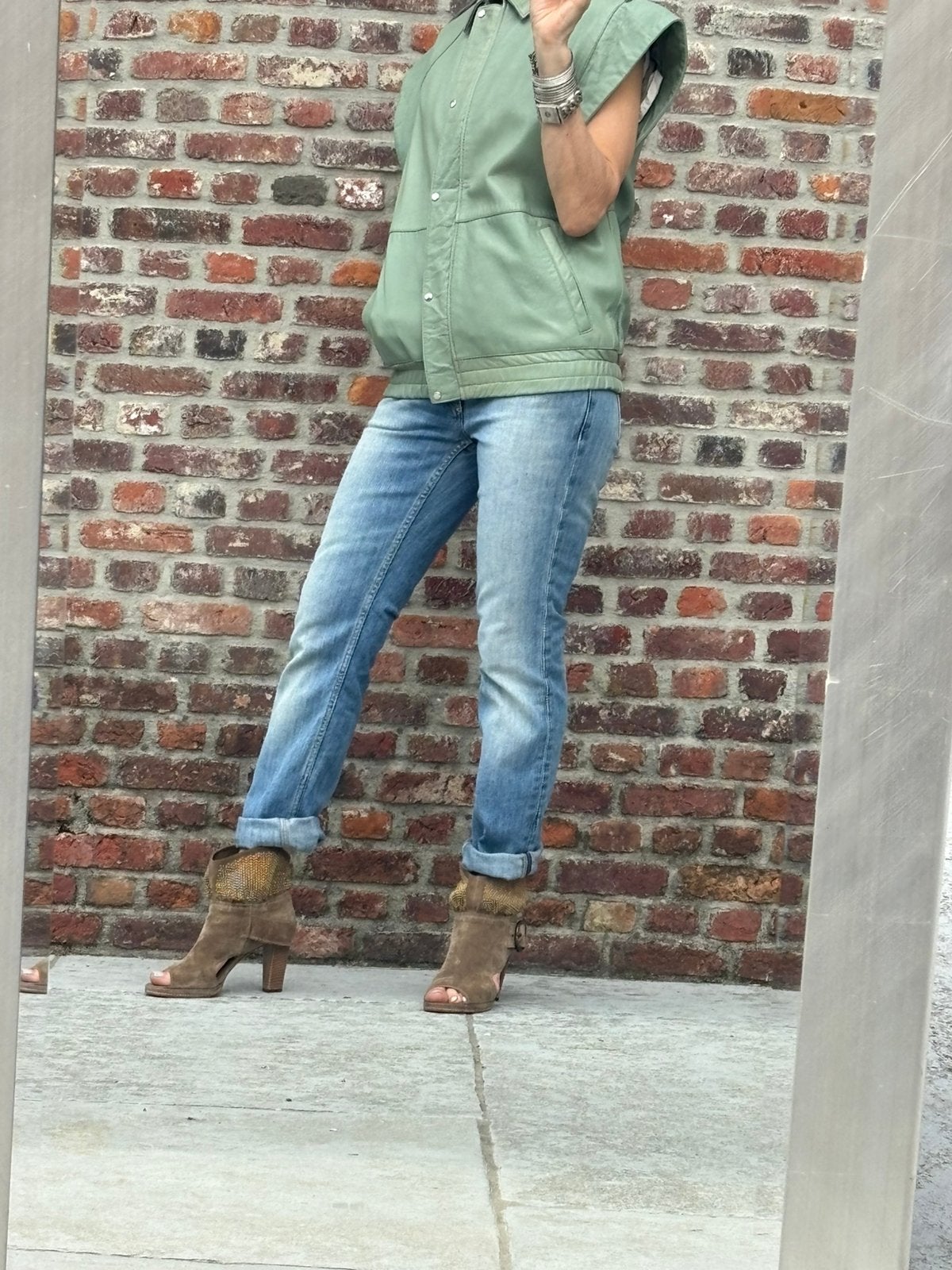 Leren bodywarmer Goosecraft, Verzenden, Zo goed als nieuw, Maat 36 (S), Groen