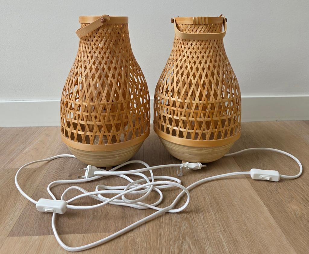Set van 2 rotan tafellampen - sfeervolle verlichting, Ophalen, Overige materialen, Gebruikt, Boho, Scandinavisch, Natuurlijk