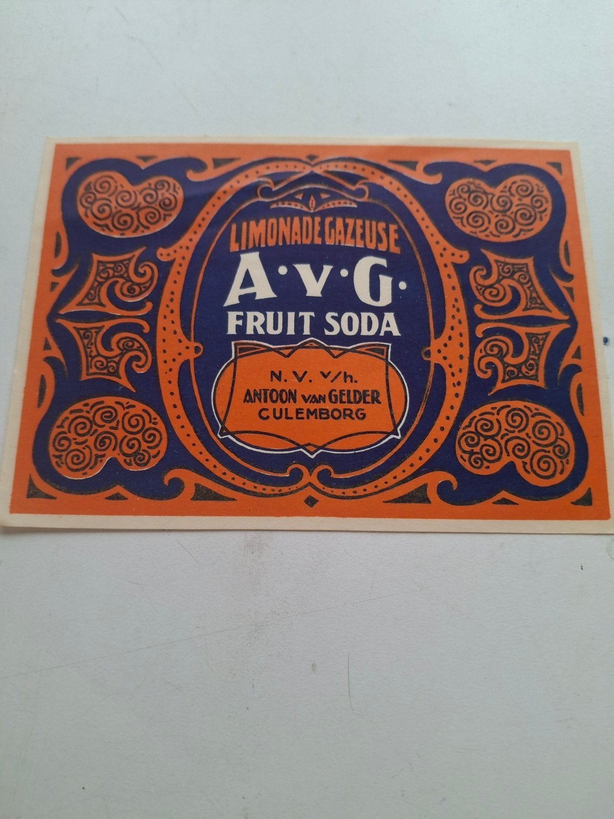 Etiket A v G Culemborg Fruit Soda, Verzamelen, Ophalen of Verzenden, Zo goed als nieuw, Overige typen