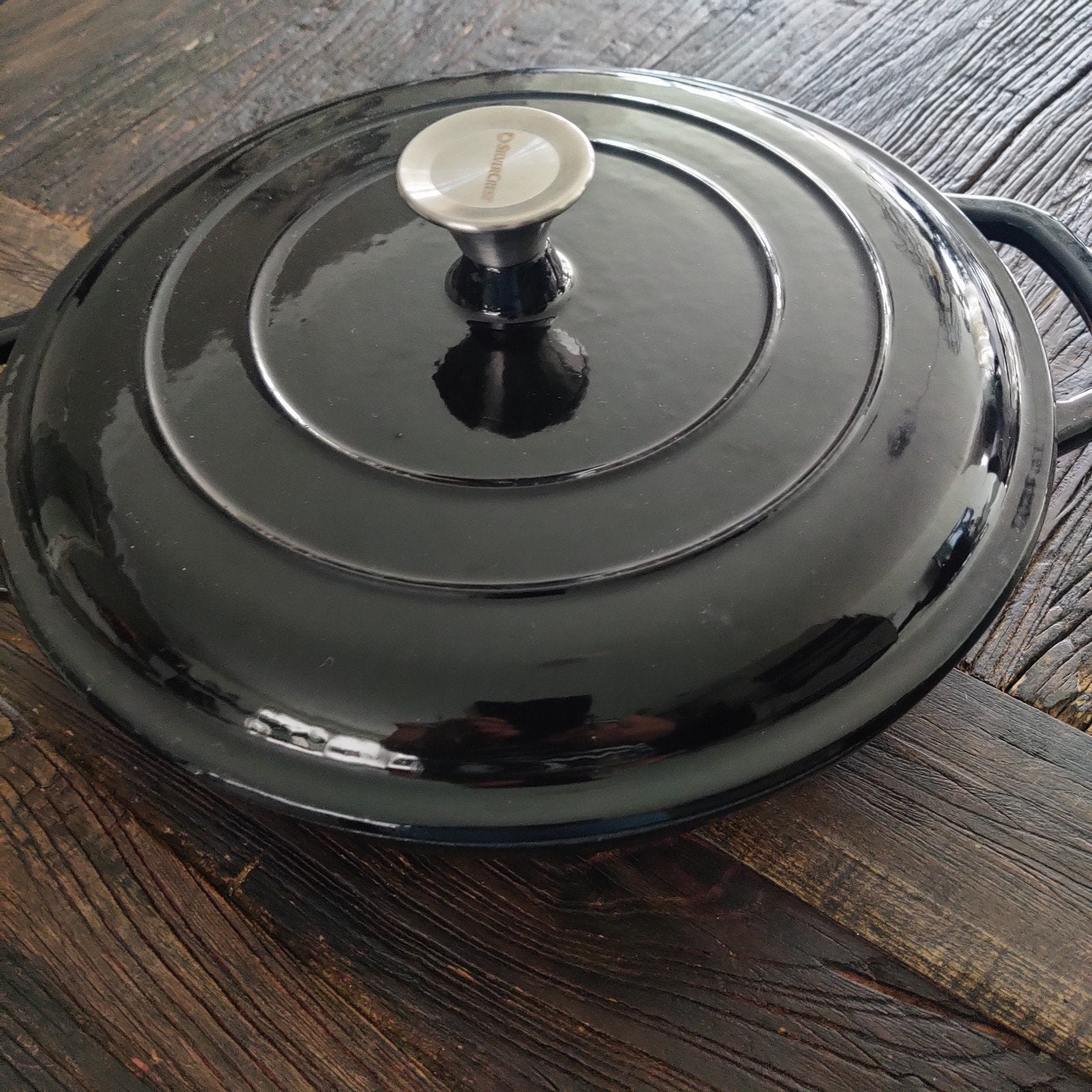 Geëmailleerde pan 31cm, Ophalen of Verzenden, Zo goed als nieuw, Koekenpan of Braadpan, Gietijzer
