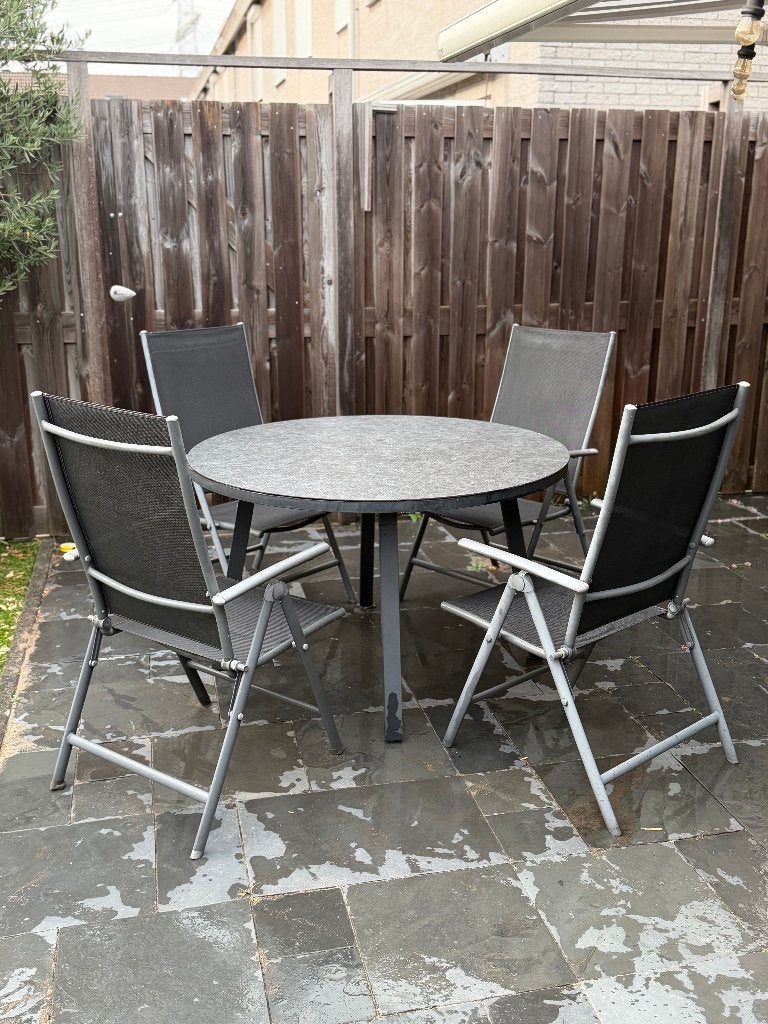 Hartman tafel + 4 verstelbare tuinstoelen, Ophalen, Gebruikt, Aluminium, Verstelbaar
