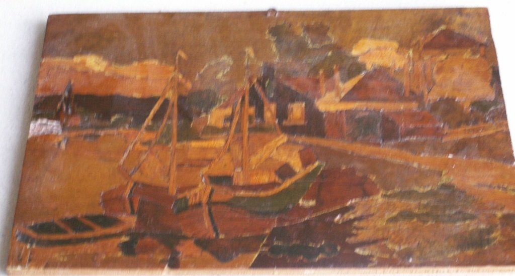 In oorlog gemaakte landschap decoratie van stukjes hout, Ophalen of Verzenden, Zo goed als nieuw