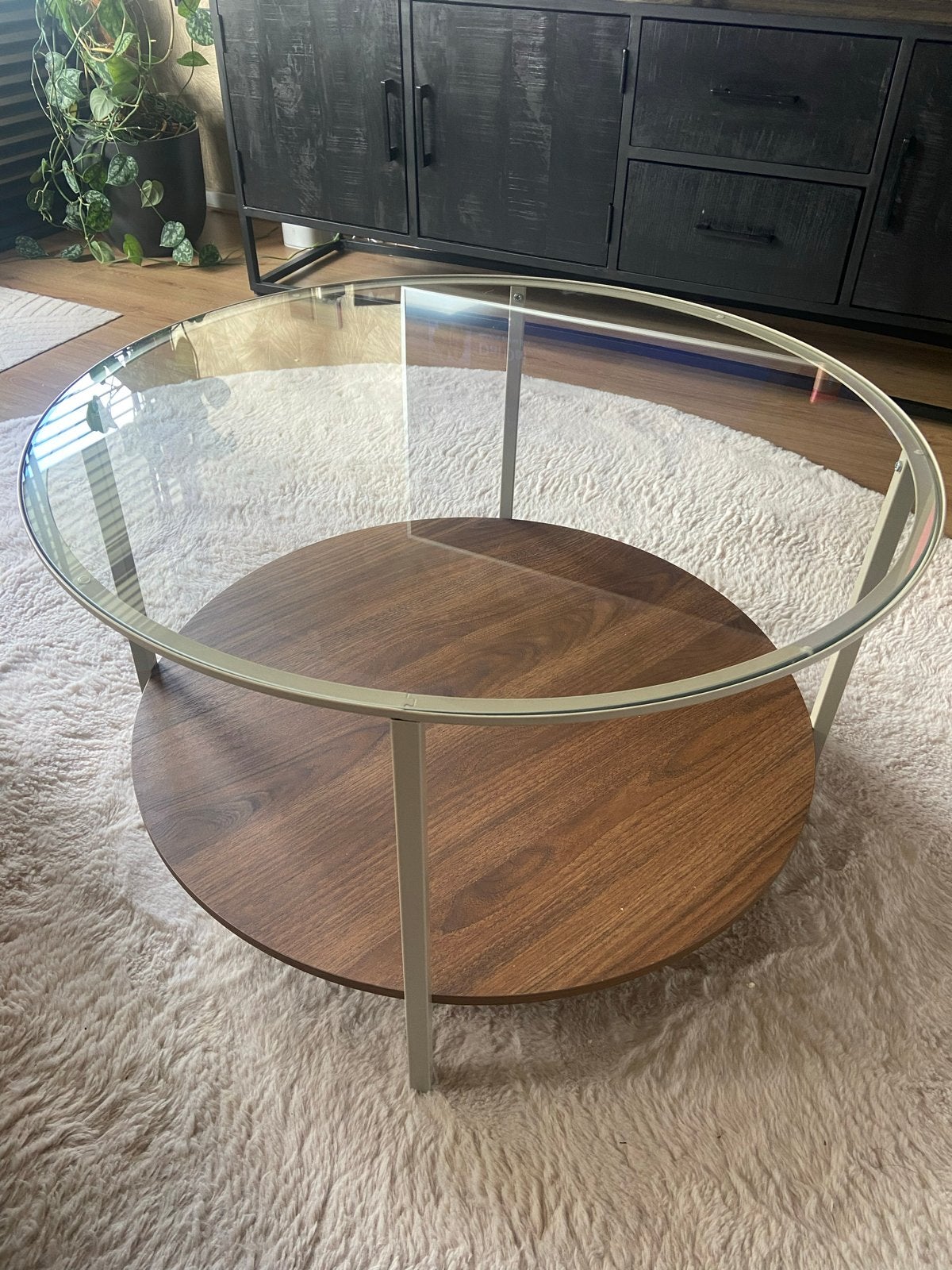IKEA VITTSJÖ Salontafel met glas en hout, Ophalen, 50 – 75, Rond, 50 tot 100 cm