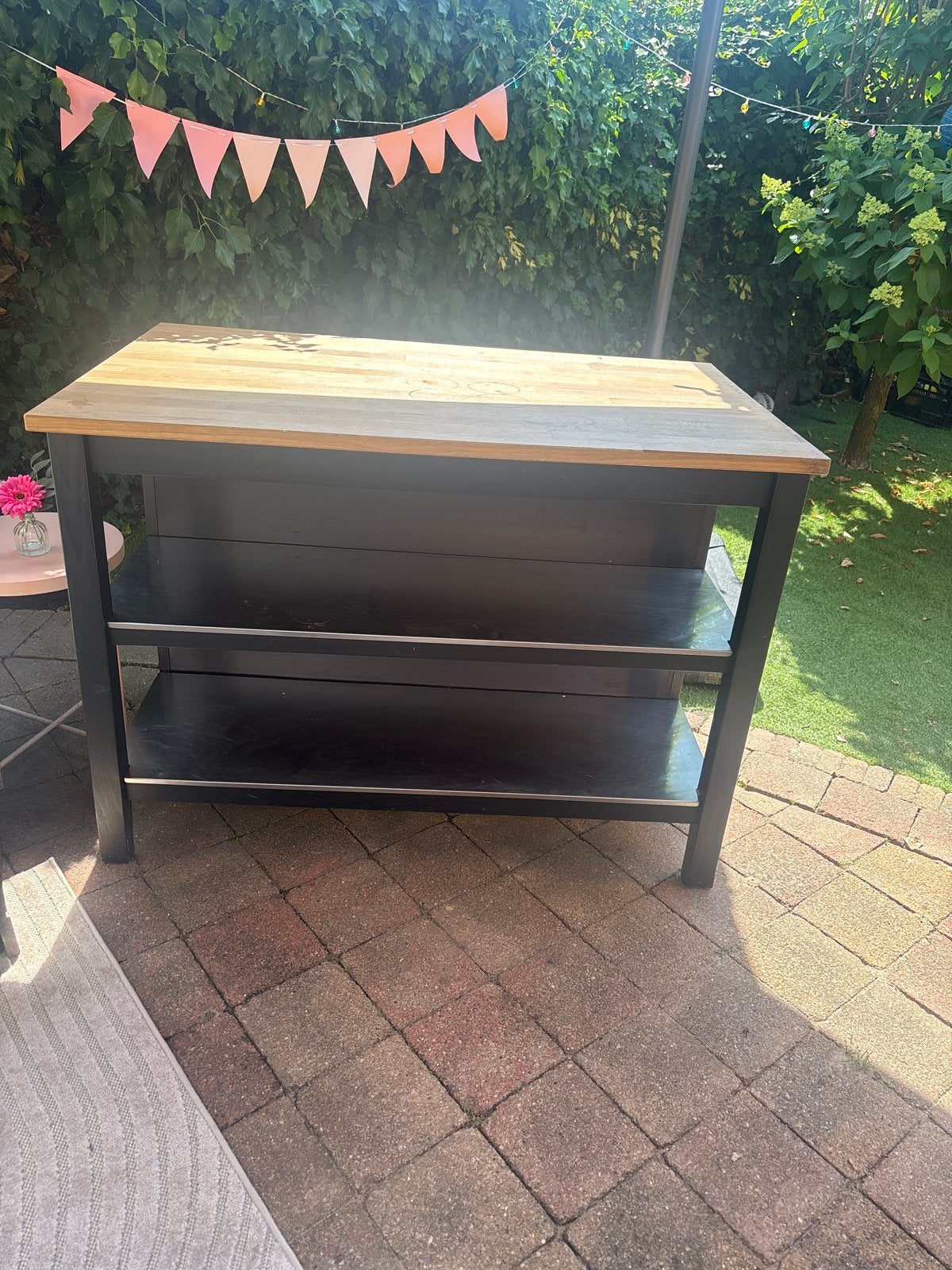(Buiten) keuken eiland/ Werkbank met houten blad, Ophalen, Zo goed als nieuw, Rechthoekig, Hout