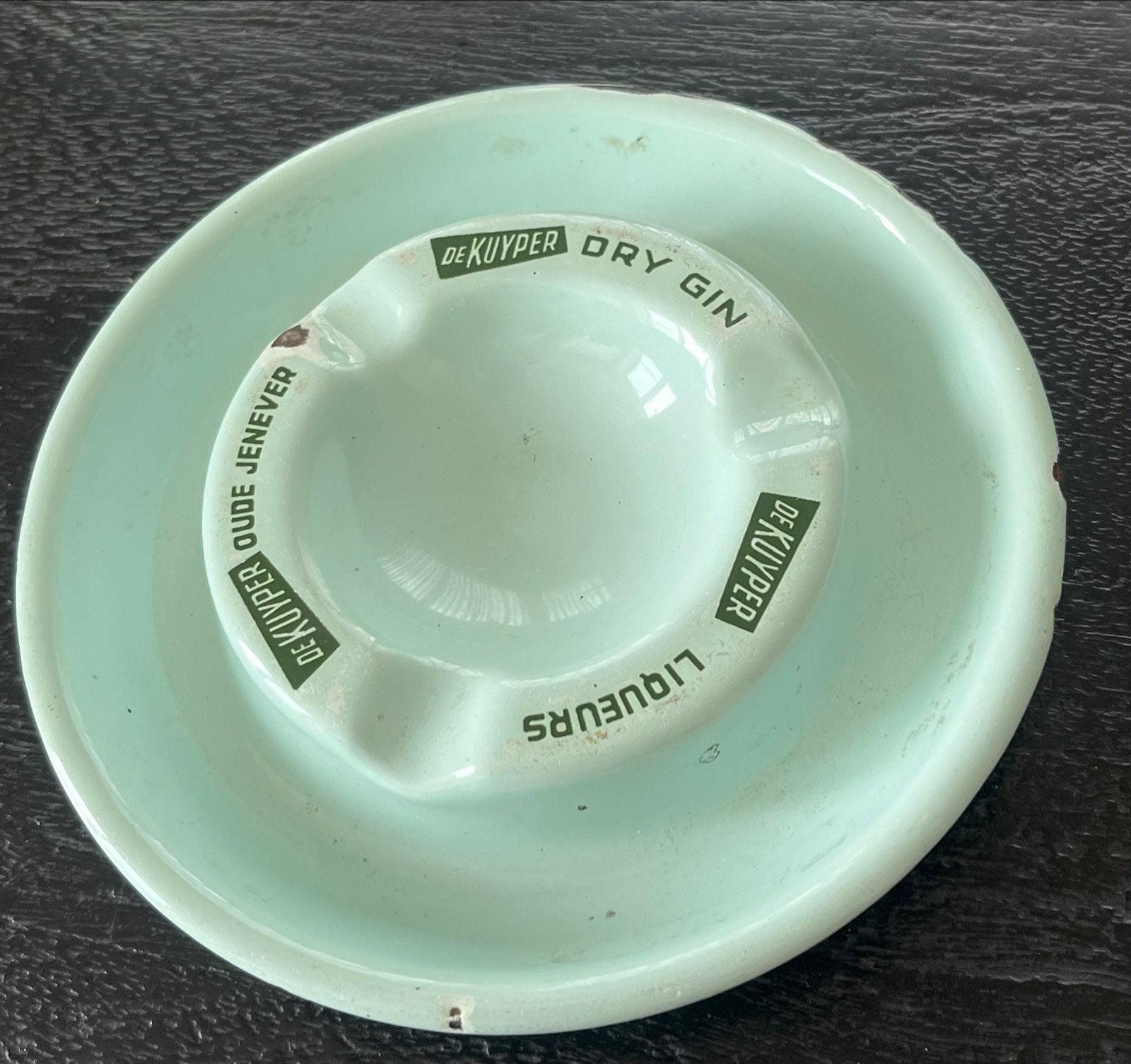 Vintage De Kuyper Emaille Asbak - Mintgroen uit 1950 ca 17cm, Antiek en Kunst, Verzenden