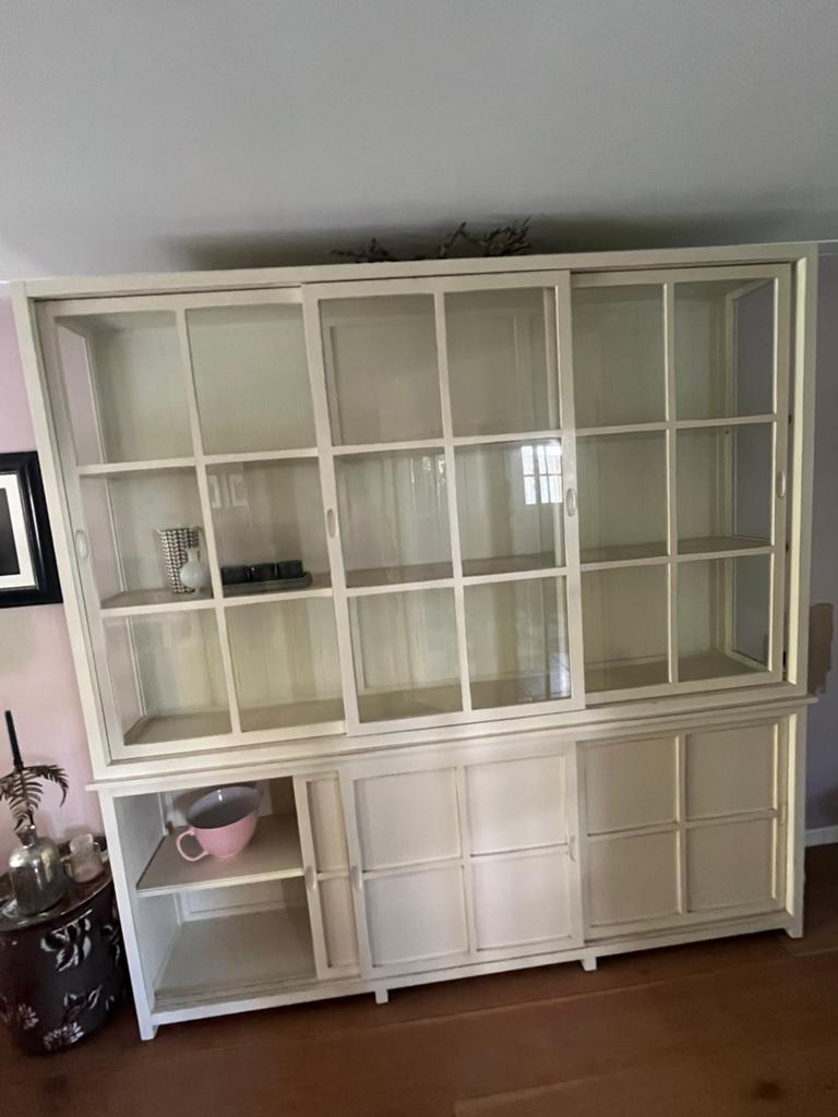 Witte buffet/servieskast, l 230, h230, b 40-42, Ophalen, 200 cm of meer, 25 tot 50 cm, Glas