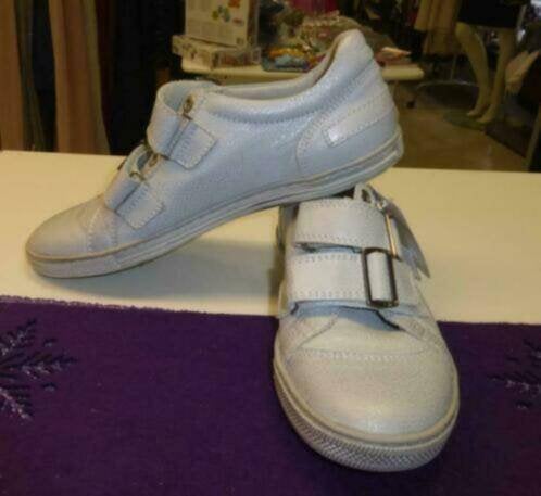 Twins zilver witte sneakers klittenband echt leer 38 32532, Twins, ., Ophalen of Verzenden, Grijs