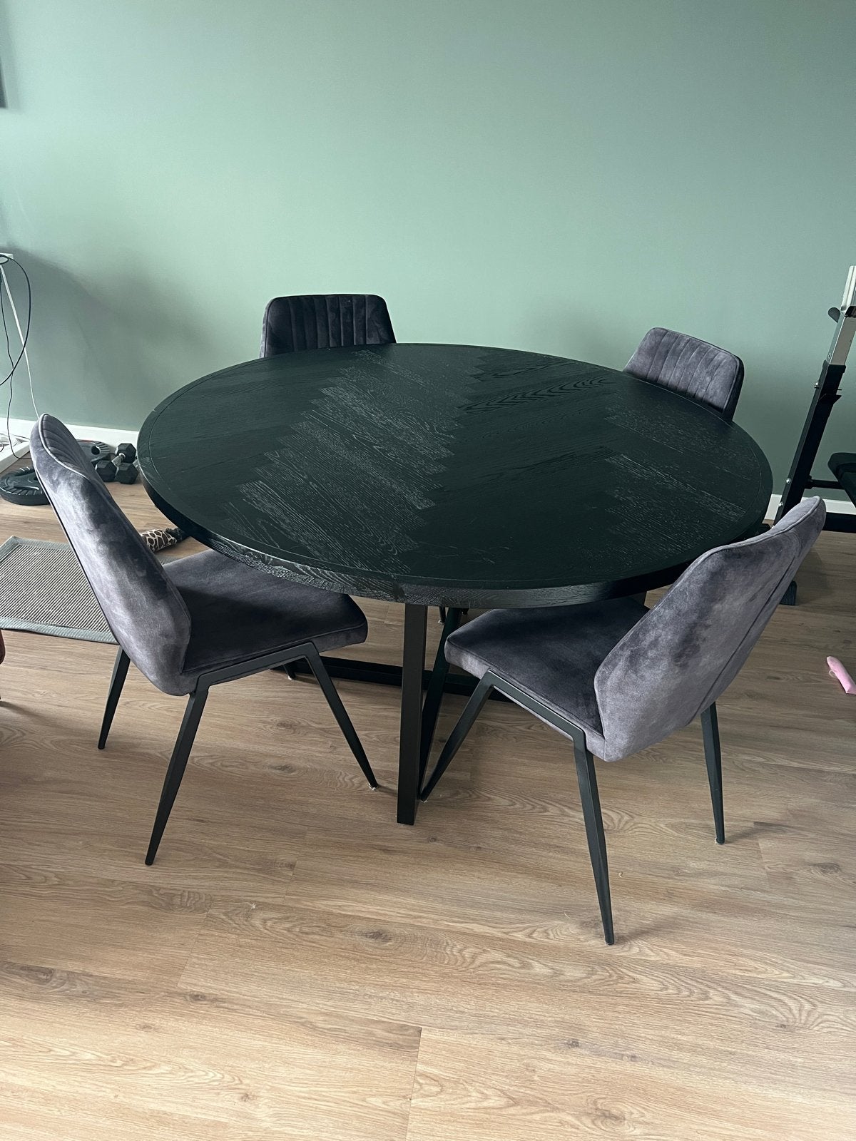 Ronde eettafel (140cm) en stoelen, Ophalen, Rond, Industriel en modern, Vier personen