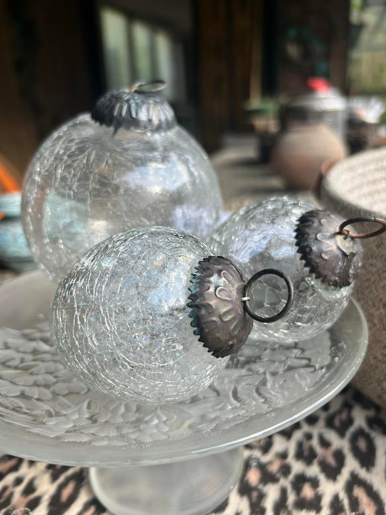 2  heksen ballen , van helder  craquelé glas, Ophalen of Verzenden