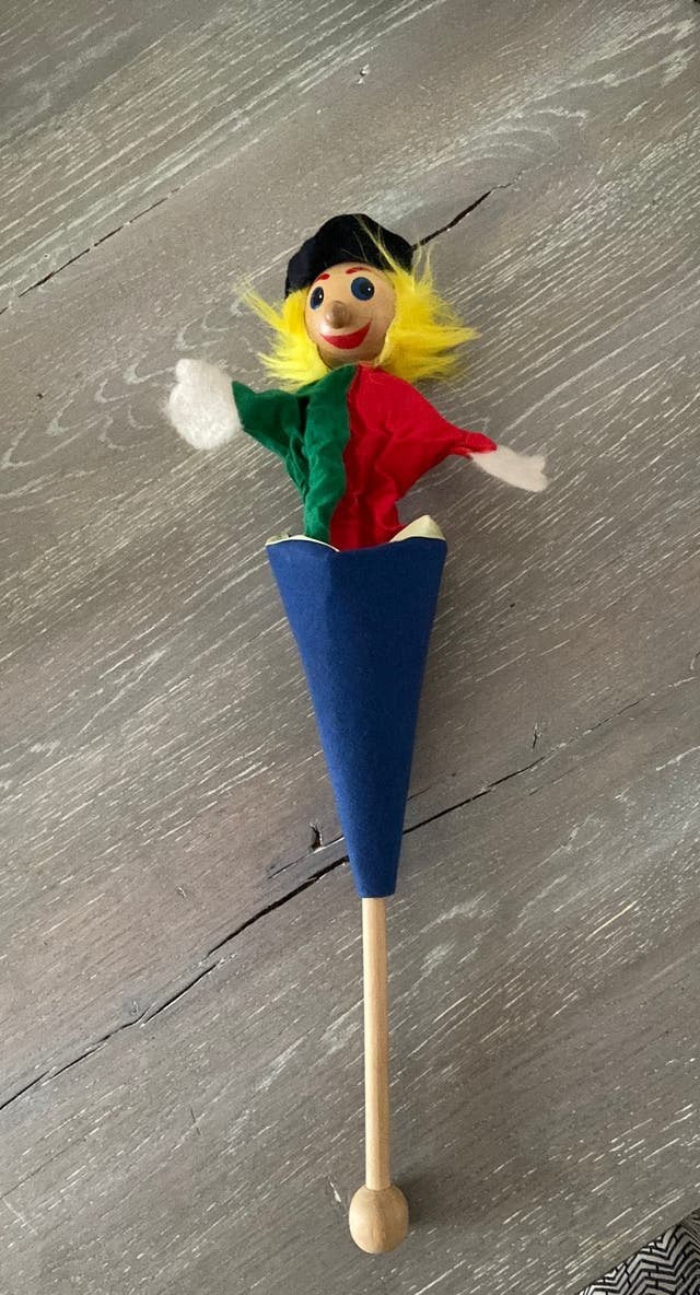 Stokpop of Kiekeboe stok met clown 25 cm, Ophalen of Verzenden, Zo goed als nieuw