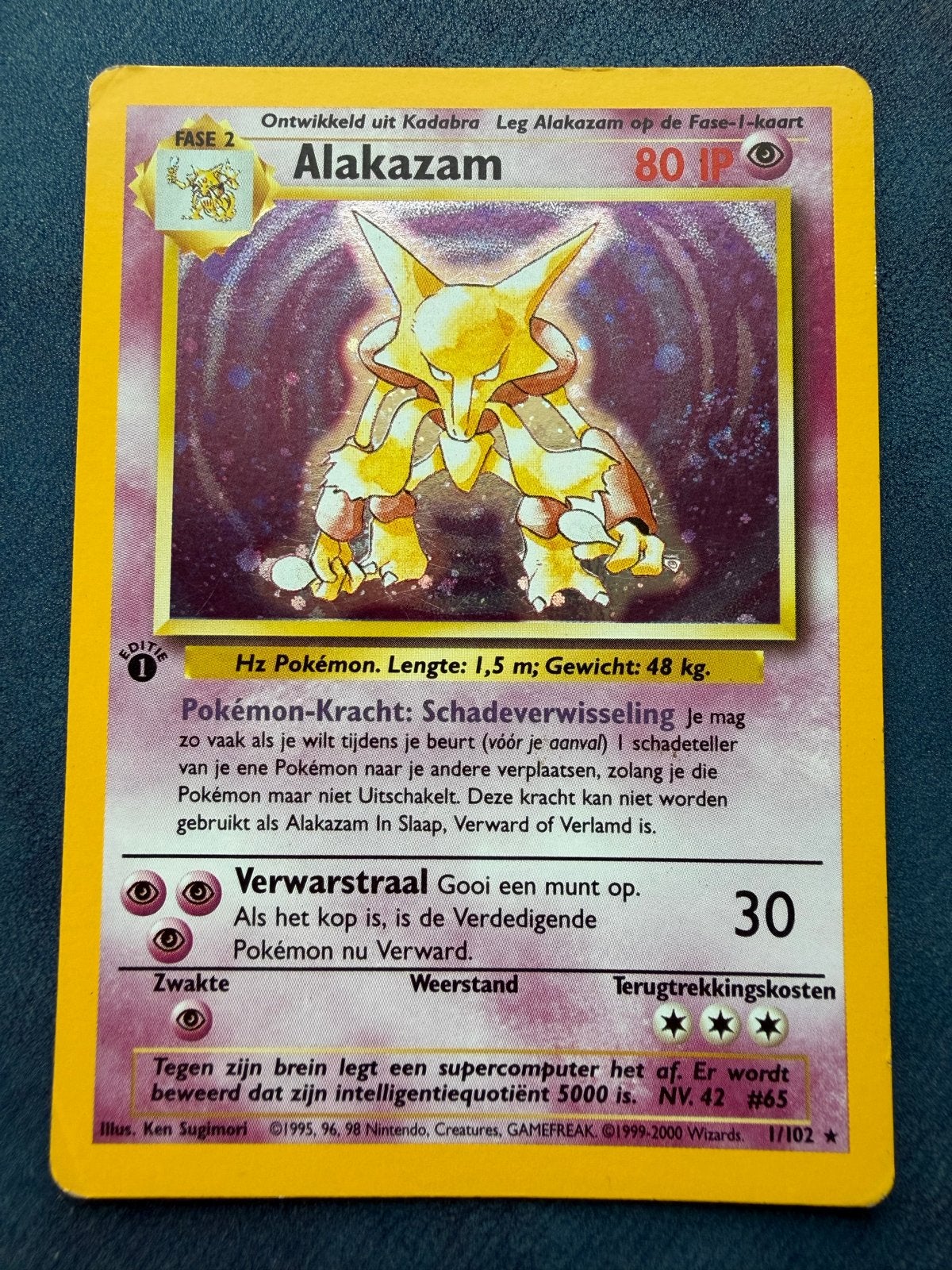 Alakazam base set 1st edition Nederlands, Ophalen of Verzenden, Gebruikt, Losse kaart