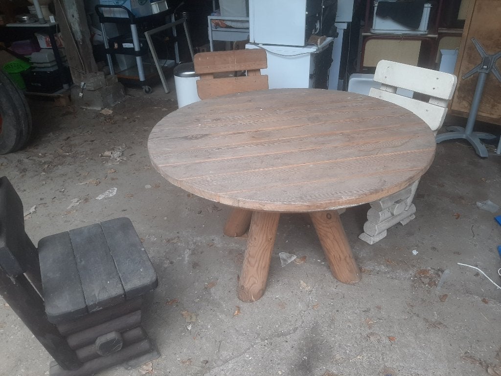 Bamboe tafel met bamboe stoelen 3x, Ophalen, 3 zitplaatsen, Zo goed als nieuw, Tuinset