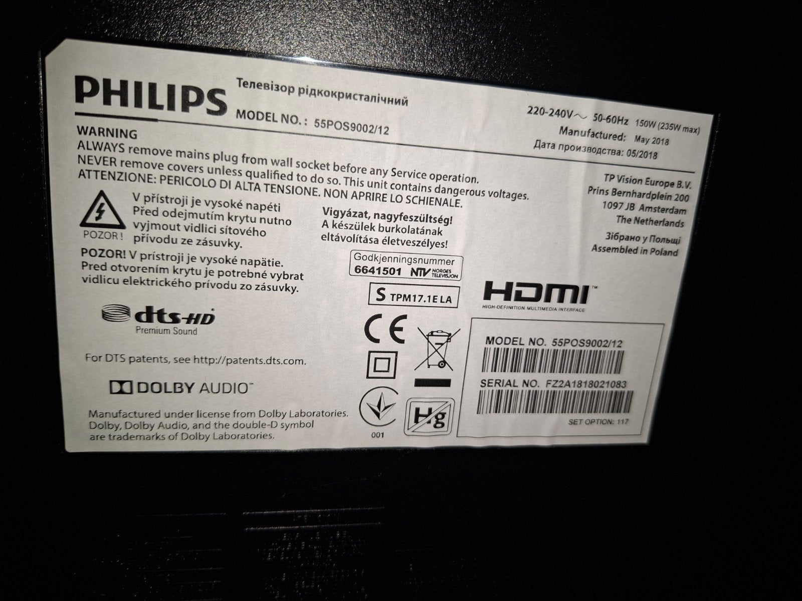 Philips 55PUS9002/12 4K Smart TV - Defect scherm, Ophalen, Philips, LED, 50 Hz
