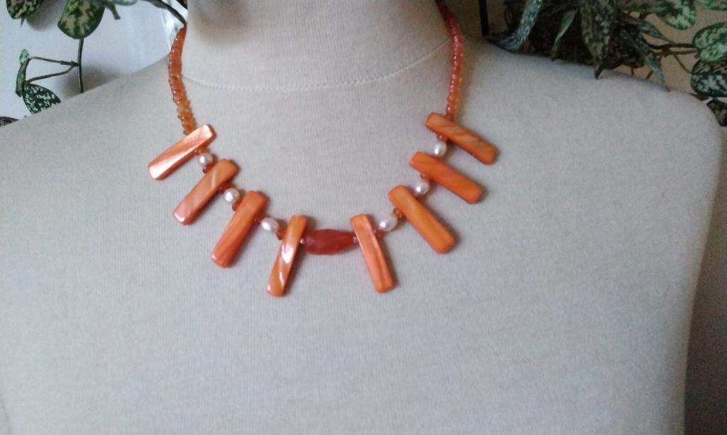 Prachtig Zeldzame Ketting Carneool Oranje Stenen Parels, Ophalen, Nieuw, Oranje, Overige materialen