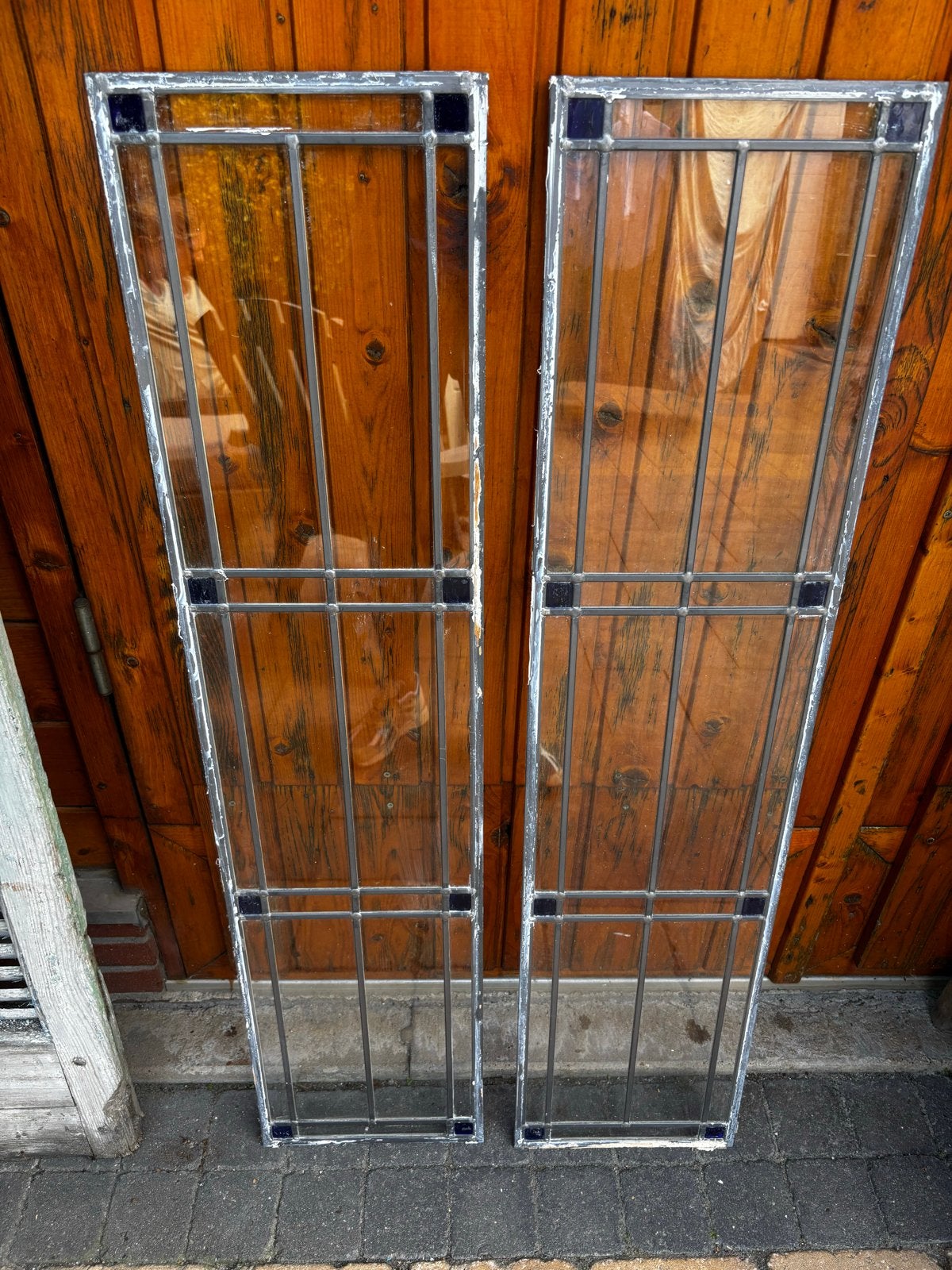 Set van 2 glas-in-lood ramen - Art Deco stijl, Ophalen, Gevelraam of Ruit, Gebruikt, Minder dan 80 cm