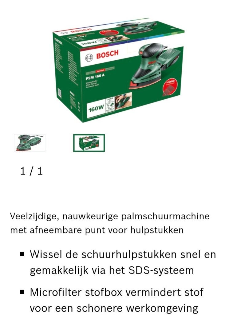 Bosch psm 160 a schuurmachine, Ophalen, Gebruikt, Minder dan 600 watt, Vlakschuurmachine