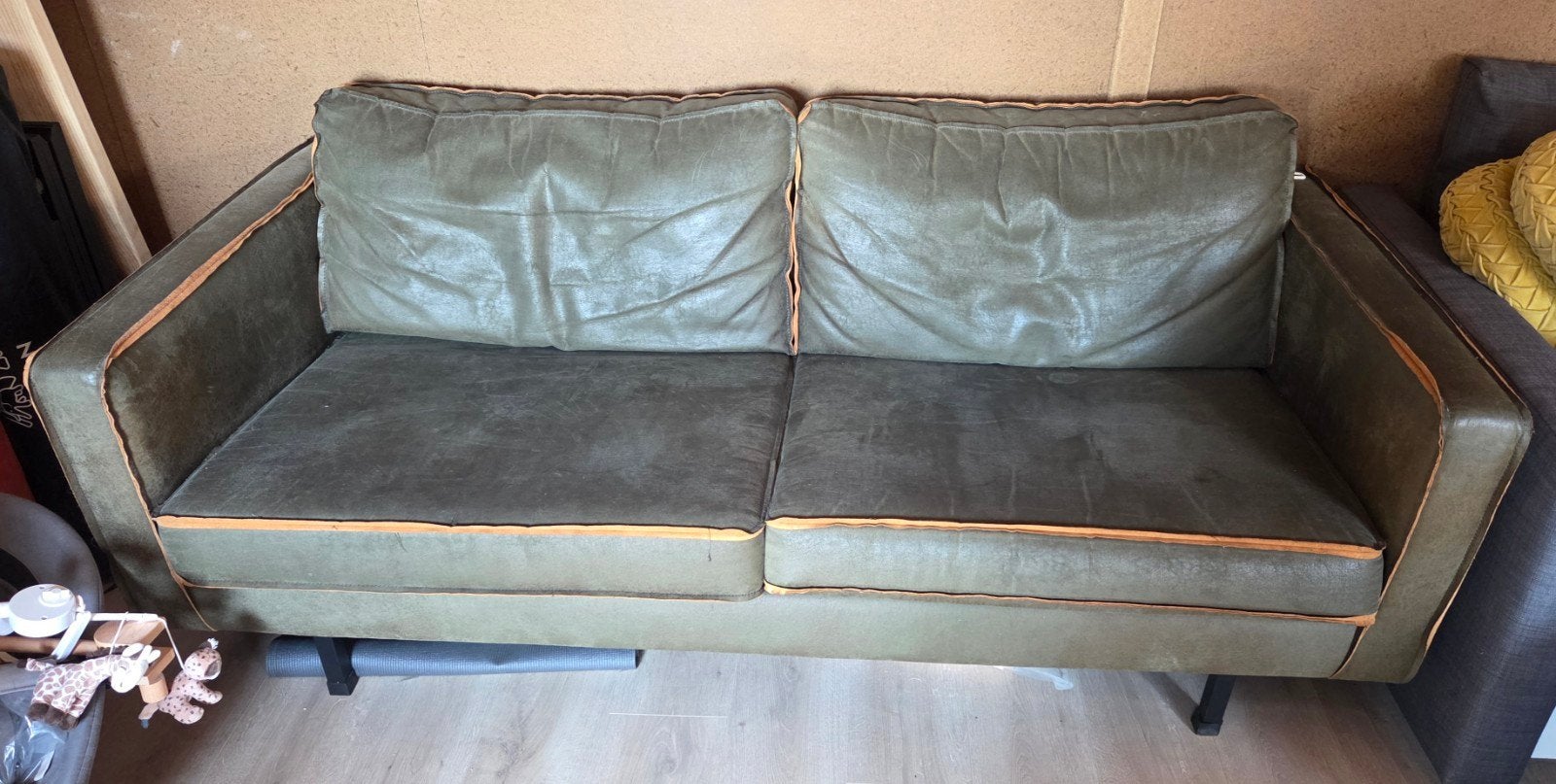 Woood Rodeo 2,5-zits bank - Groen leer, Ophalen, Gebruikt, Modern, Industrieel, Driepersoons