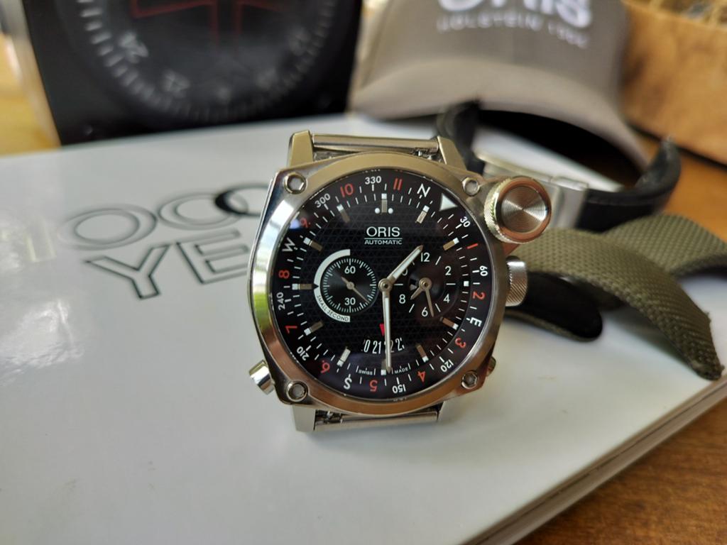 Mooi Oris Flight Timer Dual Time Automatic horloge Full-set, Ophalen of Verzenden, Leer, Overige merken