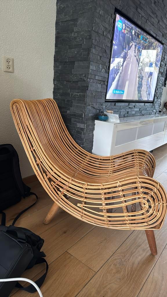 Rotan Lounge Stoel - Binnen & Buiten, Huis en Inrichting, Fauteuils, Zo goed als nieuw, Riet of Rotan, 75 tot 100 cm, 100 tot 125 cm